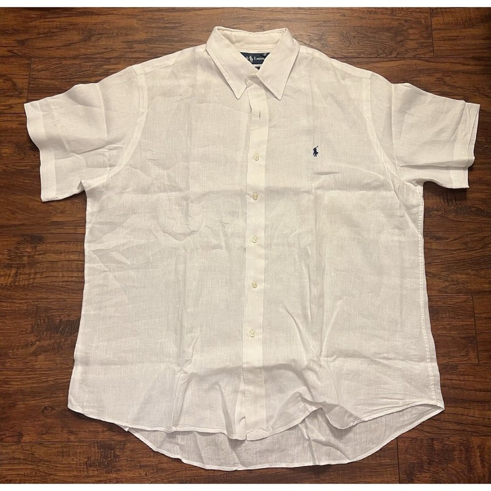 Ralph Lauren Blue Label 100% Linen Custom Fit XL TG Short Sleeve Button Up Shirt